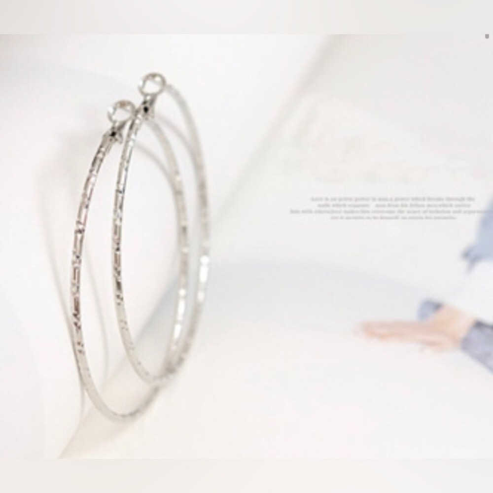 Boho Silver Tone Bamboo Hoop Earrings